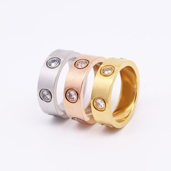 Anel de cristal giratório brilhante aço inoxidável ouro rosa anéis de amor para mulheres anel de parafuso