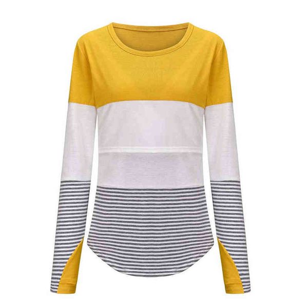 

3-splicing o-neck long women stripe pregnant maternity sleeve blouse blouse red and black shirt l220801, White