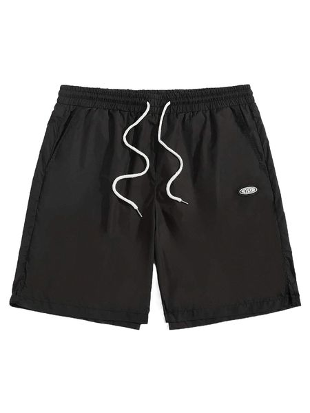 

men letter graphic notched hem drawstring waist shorts 94xc#, White;black