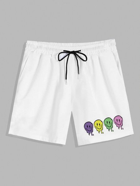 

romwe guys cartoon graphic drawstring shorts d4w5#, White;black