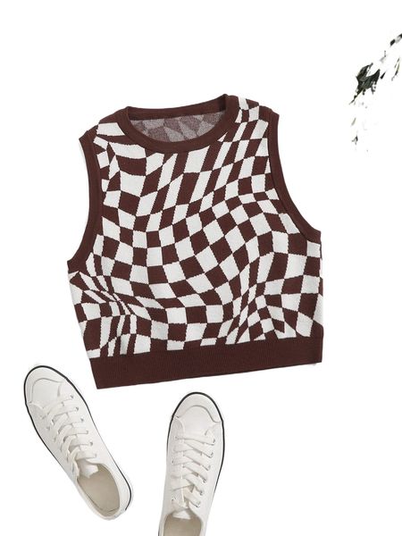 

1pc plaid pattern sweater vest o9ce#, White;black