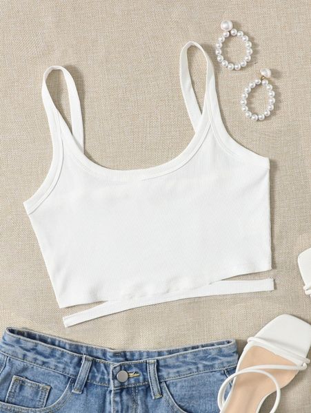 

petite cut out ribbed knit crop cami a6ol#, White