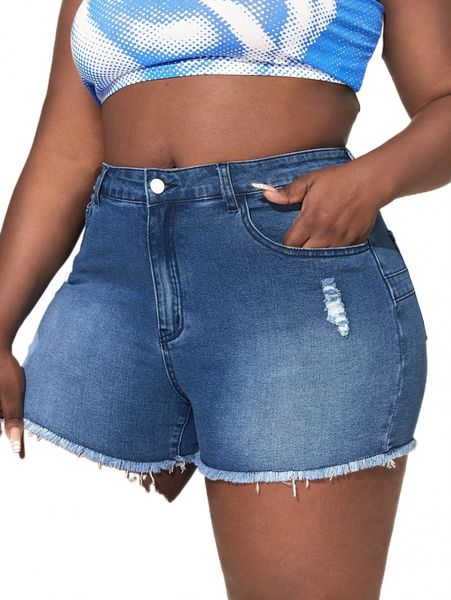 

sxy plus ripped raw hem denim shorts o2lx#, White;black