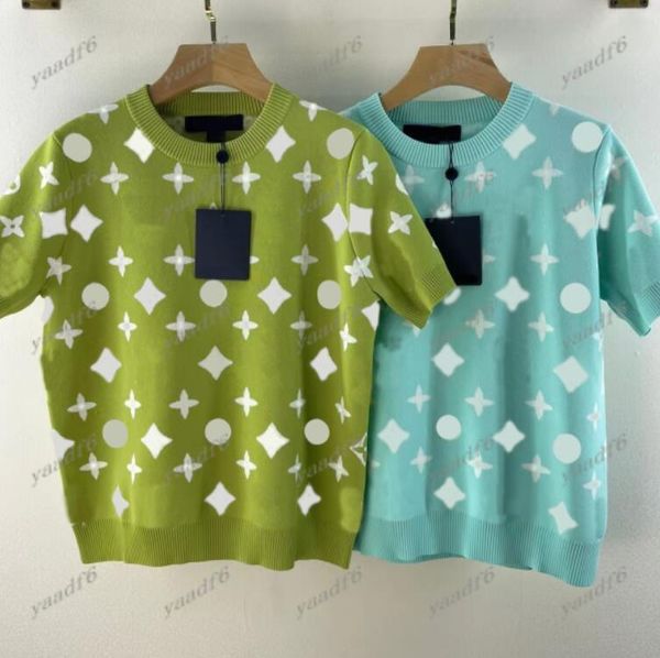 

2022 new paris luxury brand women knits wear designer high-end turtleneck sweater cardigan four-leaf clover classic cotton print short sleev, White