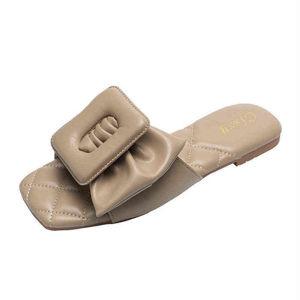 

slippers slides lady flip flops luxury bow square buckle beach sandals clip toe slippers fashion women shoes 220525, Black