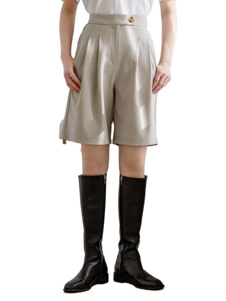 

dazy-less slant pocket fold pleated shorts m7fs#, White;black