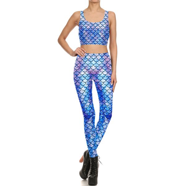 

women's two piece pants beauty fishscale 3d digital print sportswear suit, White