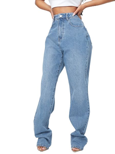 

high waist straight leg jeans q6cx#, Blue