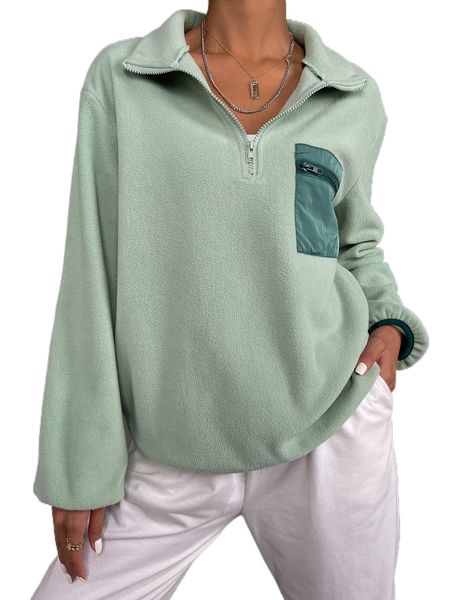 

color block quarter zip lantern sleeve pullover o9hk#, Black