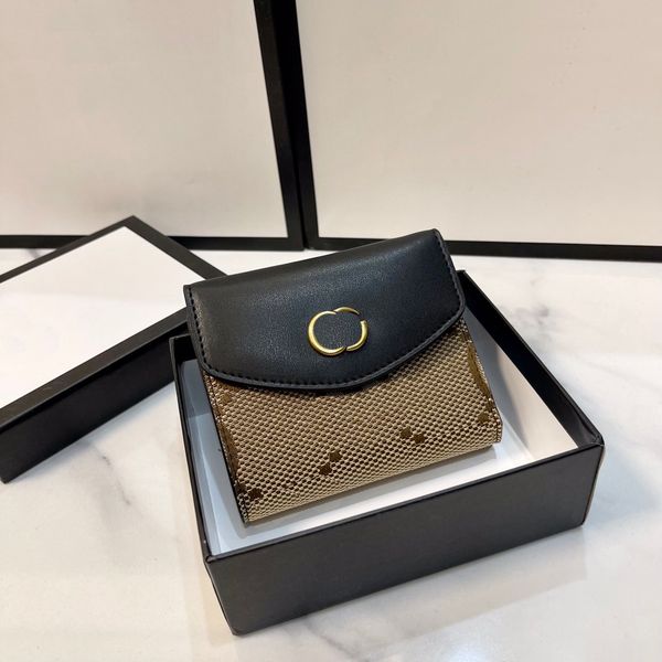 

retro letter folding leather money clips designer mini wallets business style purse coin card purse holder with box, Black