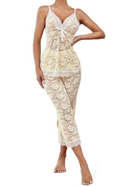 

knot front lace pj set w6qs#, Black;red