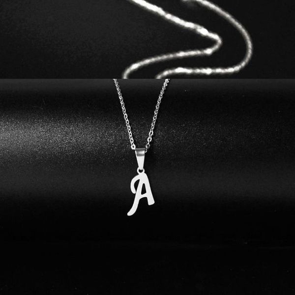 

new initial a-z letters pendant necklace for women men trendy stainless steel link sweater chain necklaces jewelry gift, Silver