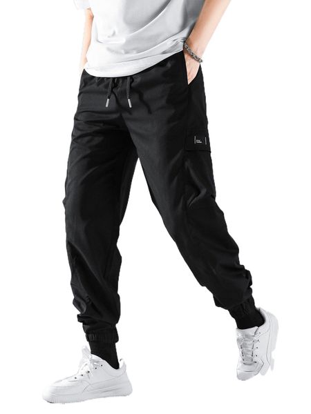 

men drawstring waist patch detail cargo pants h4cu#, Black