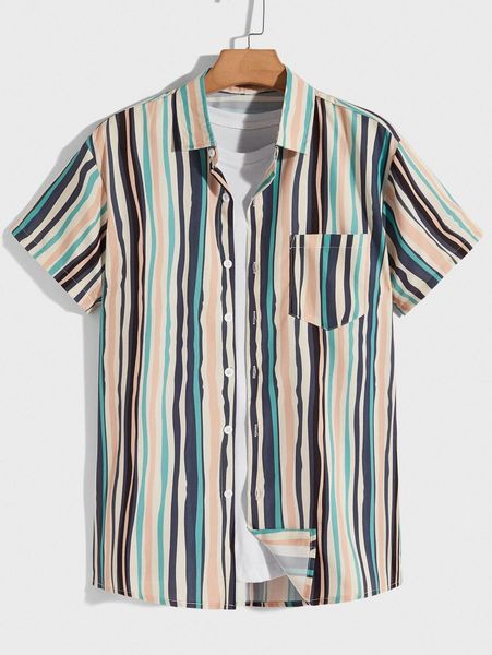 

romwe guys block striped shirt without tee o64k#, White;black