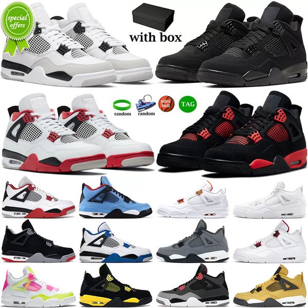 

with box men women basketball shoes jumpman 4 4s sneaker military black cat fire red thunder sail white oreo pure money dark mocha