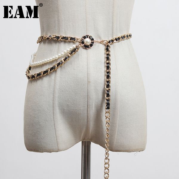 

[eam] pu leather red black metal chain long belt personality women fashion all-match spring autumn 1da526 220407, Black;brown