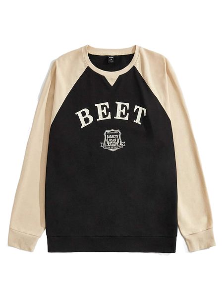 

men letter graphic raglan sleeve sweatshirt 60kt#, Black