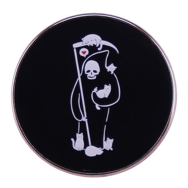

grim reaper and cat brooch dark gothic art badge halloween accessories, Blue