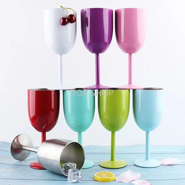Entrega rápida 9 cores 10 onças de aço inoxidável xícara de vidro com tampas de vedação suco de vinho bebe champanhe goble