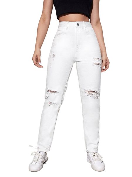 

high waist ripped mom jeans z7f9#, Blue