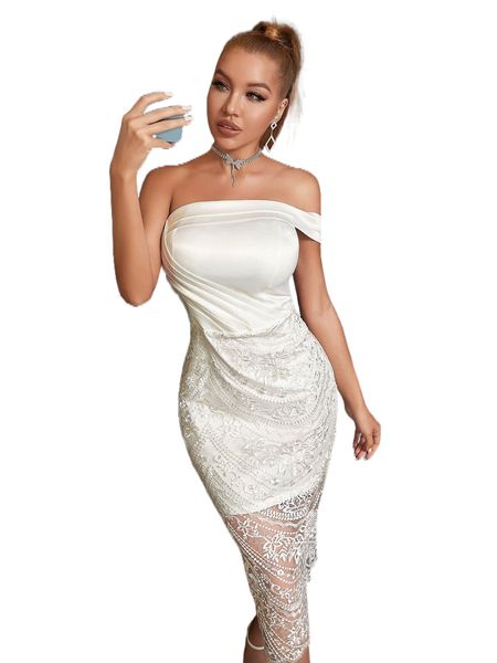

adyce fold pleated contrast lace asymmetrical dress w854#, Black;gray