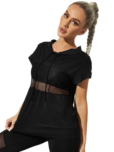 

contrast mesh drawstring sports tee u0wi#, Gray