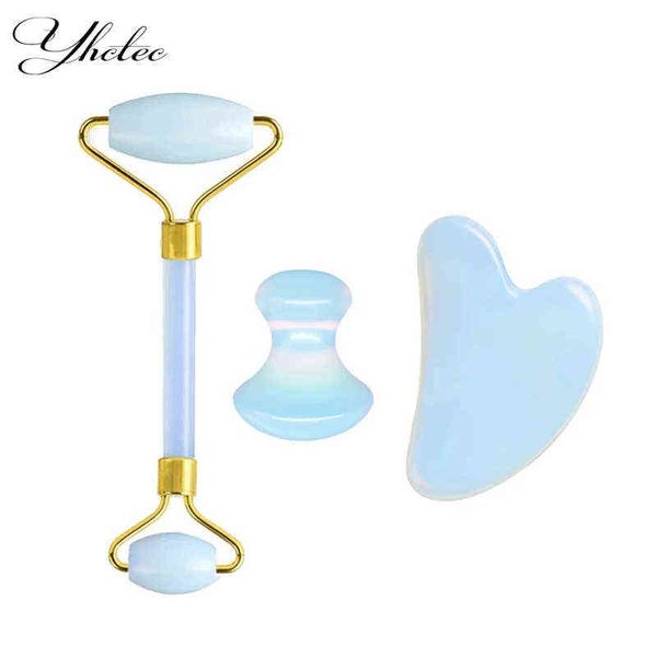 

opal jade massage roller gouache scraper set natural stone face lifting tool massager for facial gua sha anti wrinkle 220510