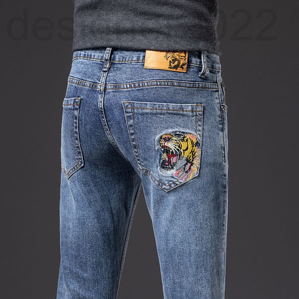 

men's jeans designer autumn and winter thick jeans men's korean version elastic cotton quality tiger head youth leggings f4ck, Blue