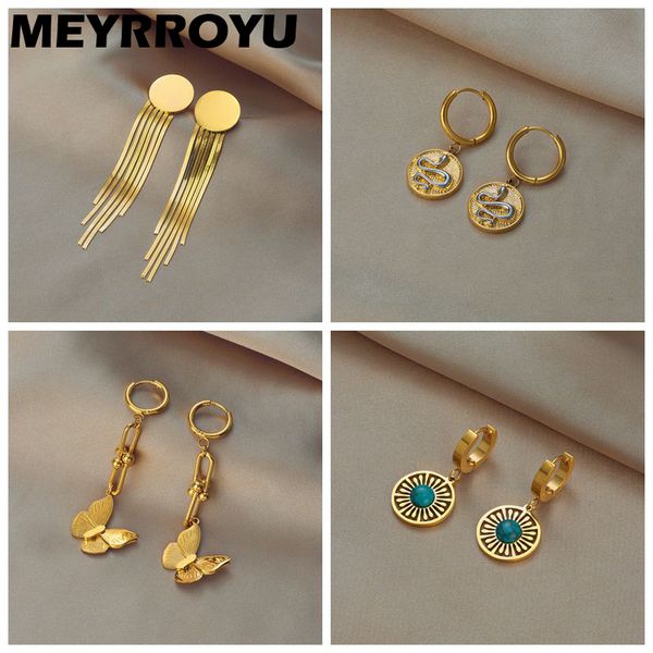 

meyrroyu 316l stainless steel gold long chain tassel drop dangle earrings for women waterproof fashion charm jewelry party 220718, Golden;silver