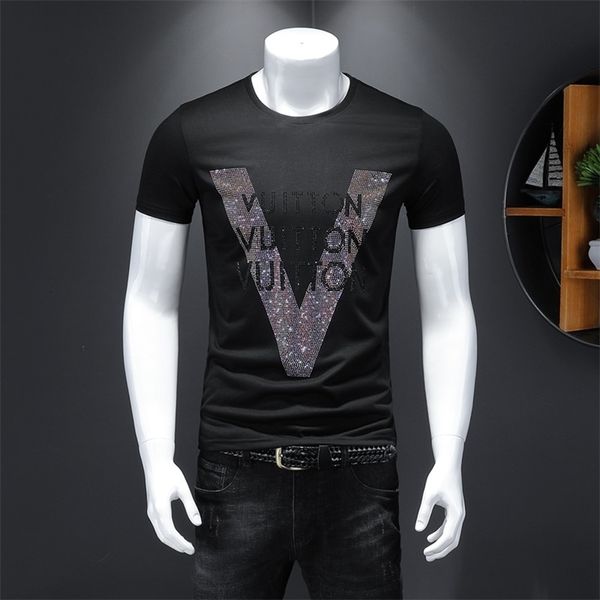 

men's tshirts summer tshirt designer personalized trend mercerized cotton large vletter diamond slim casual male tees clothing 230206, White;black