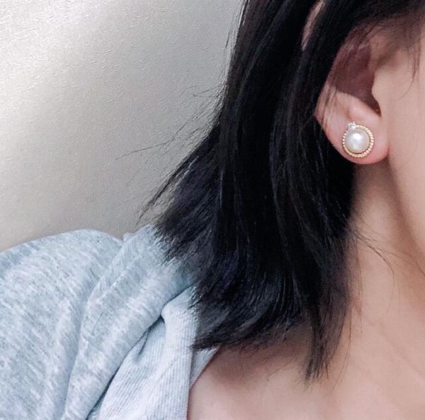 

925 silver needle twist flower zircon ear studs natural freshwater pearl earrings white lady/girl fashion jewelry, Golden;silver