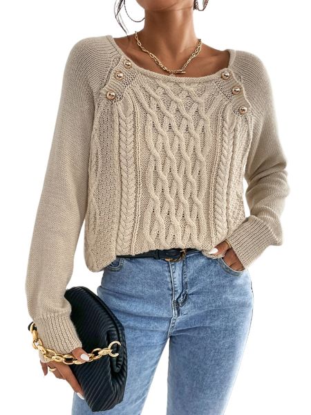 

cable knit raglan sleeve button detail sweater a0qk#, White;black