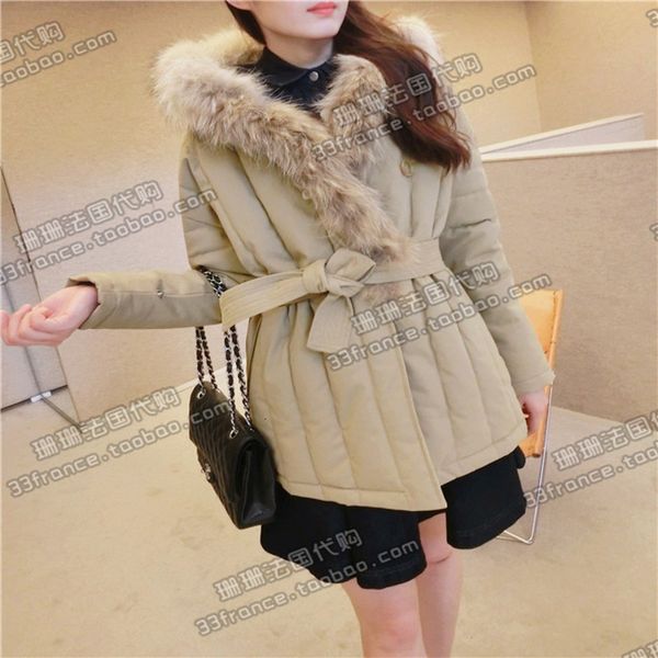 

women's trench coats autumn and winter wind warm waist cotton jacket, Tan;black