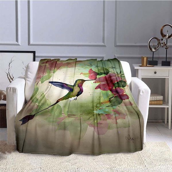 Coperte Il più piccolo colibrì uccello Stampato in 3D Coperta Copriletto Flanella Casa Peluche Morbido Arredamento confortevole