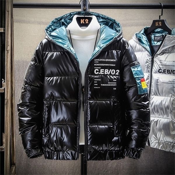 

shiny winter coat men casual thicken parka outwear waterproof warm coat hooded ceb02 plus size 3xl 201127, Black