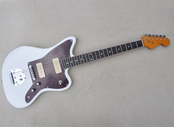 

6 strings white electric guitar with yellow maple neck