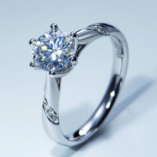 14 тыс. Белого золота кольцо 2,0CT Круглый резак Моассанит Кольцо простое стиль обручальное бриллиантовое юбилейное юбилей для женщин