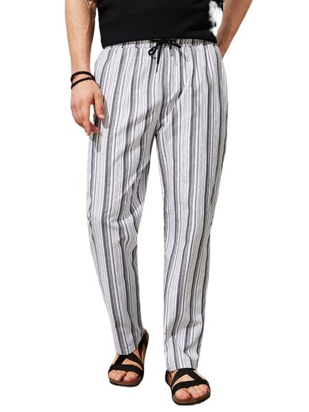 

men vertical striped drawstring waist pants 64ne#, Black