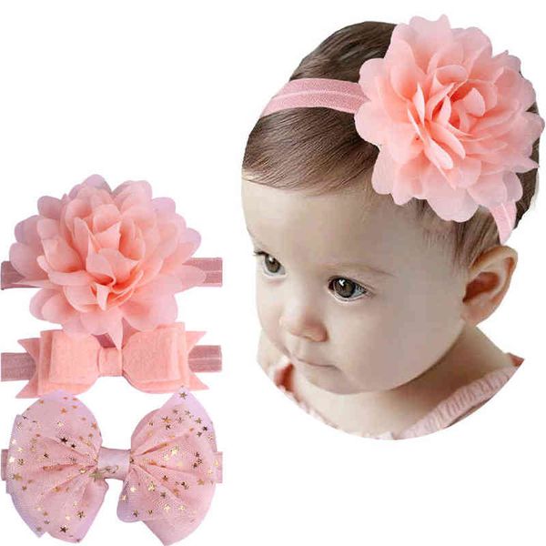 

3 pcs girl headbands for baby hair accessories children flower elastic infants hair bands kids knot hair bow 2021 aa220323, Pink