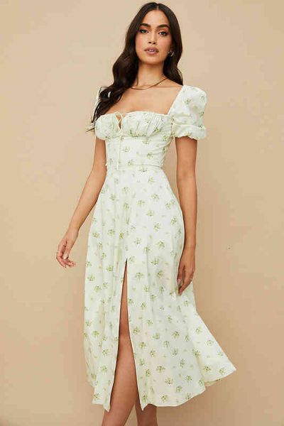 

casual dresses yu shuxin floral one shoulder lace up princess sleeve high waist fishbone split dress, Black;gray