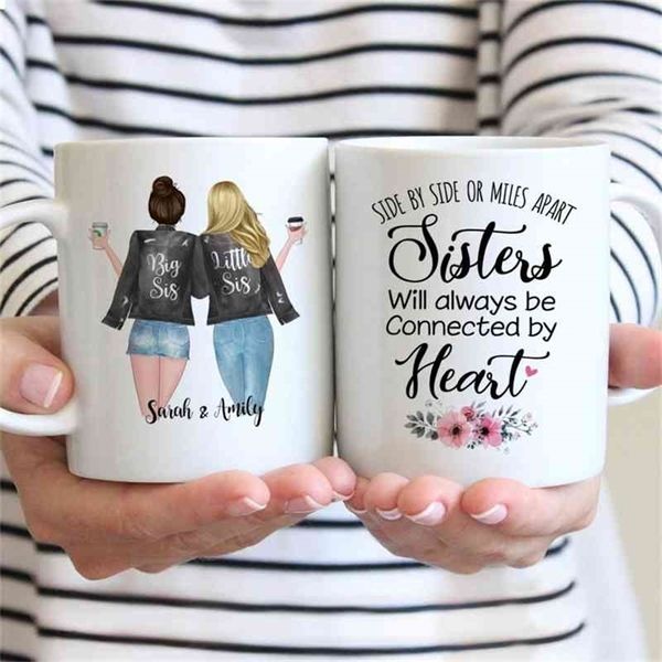 2 Sisters Coffee Mug Tazze in ceramica bianca personalizzate Cup Girls Gift Sisters Forever Never Apart 11oz15oz R2064 210409