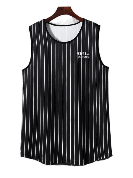 

men letter & stripe print tank a4cs#, White;black