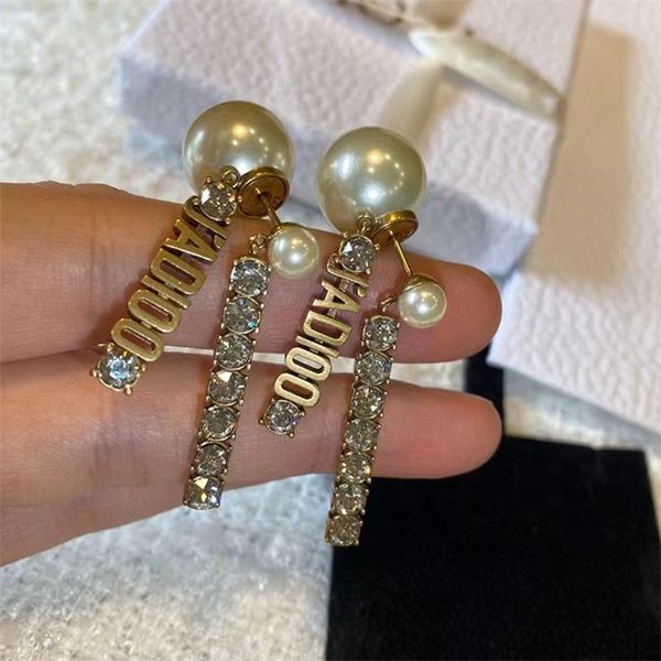 

80% off outlets pair letter long double-layer pearl earrings for women fashion personalized, Golden