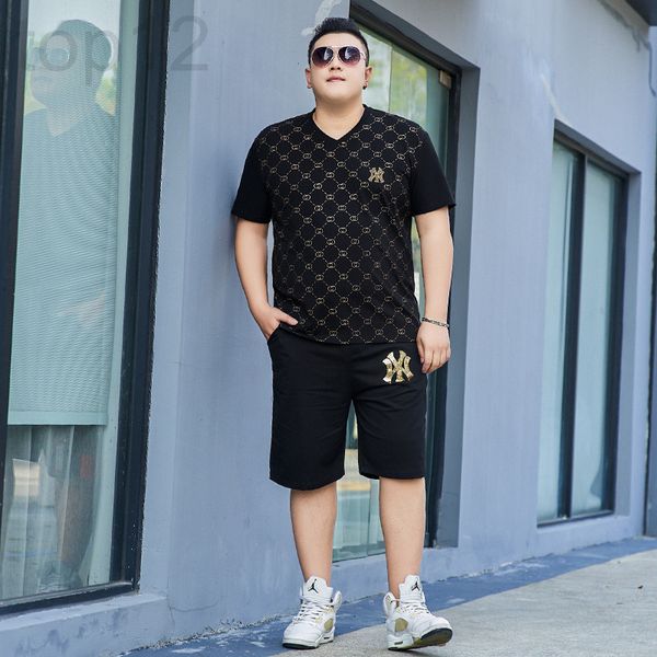 

men's casual shirts designer 2022 new fat plus size short sleeved t-shirt, guard pants, two-piece set, casual sweatshirt, oversized sho, White;black