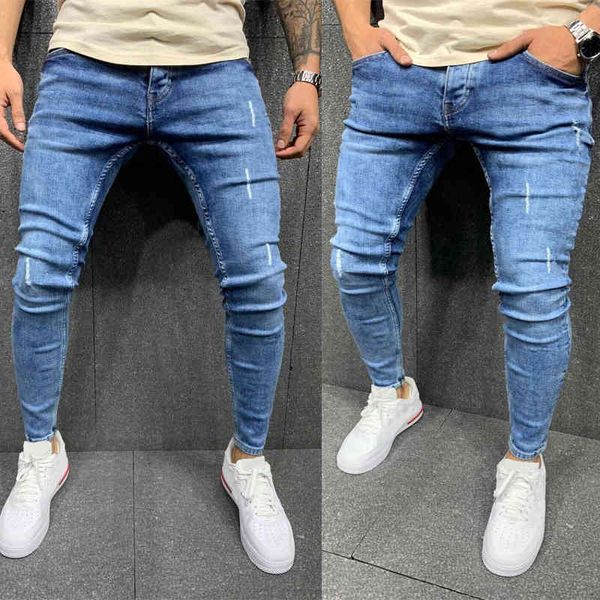 

men's jeans men's motorcycle jeans wear tight elastic leg rzvp, Blue