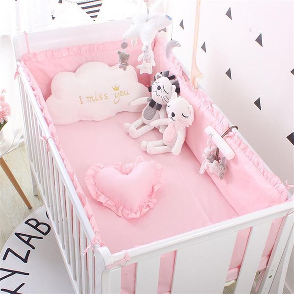 

princess pink 100% cotton baby bedding set newborn baby crib bedding set for girls boys washable cot bed linen 4 bumpers 1 sheet 2244m