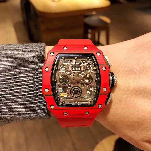 

watch designer milles r's same mechanical watch rm011 red carbon fiber personalized large dial wine barrel full-automatic men's wa, Slivery;golden