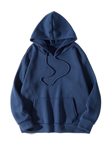 

kangaroo pocket drawstring thermal lined hoodie y7k7#, Black
