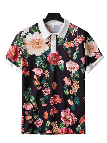 

men floral print polo shirt p1hc#, White;black