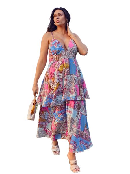

plus floral & scarf print ruffle hem dress g2uu#, Black